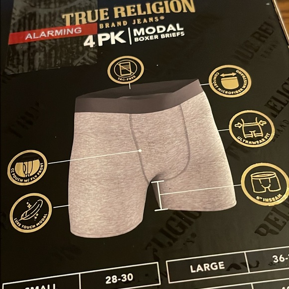 True Religion 4 Pack Modal Boxer Briefs XL ALL BLACK GOLD BAND - Picture 8 of 8